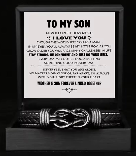 Leather Bracelet with Love Knot: Dedicated to My Son