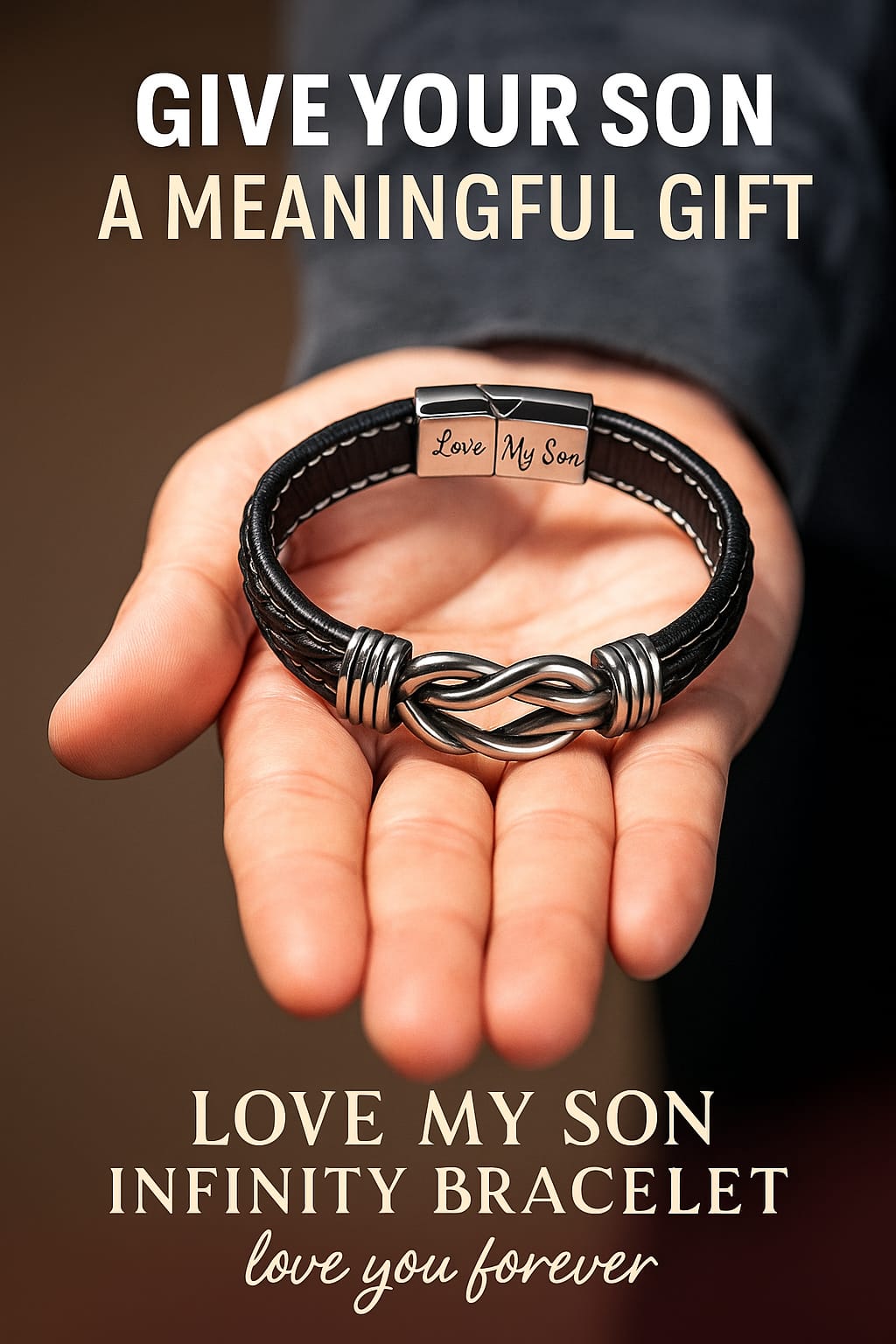 Leather Bracelet with Love Knot: Dedicated to My Son